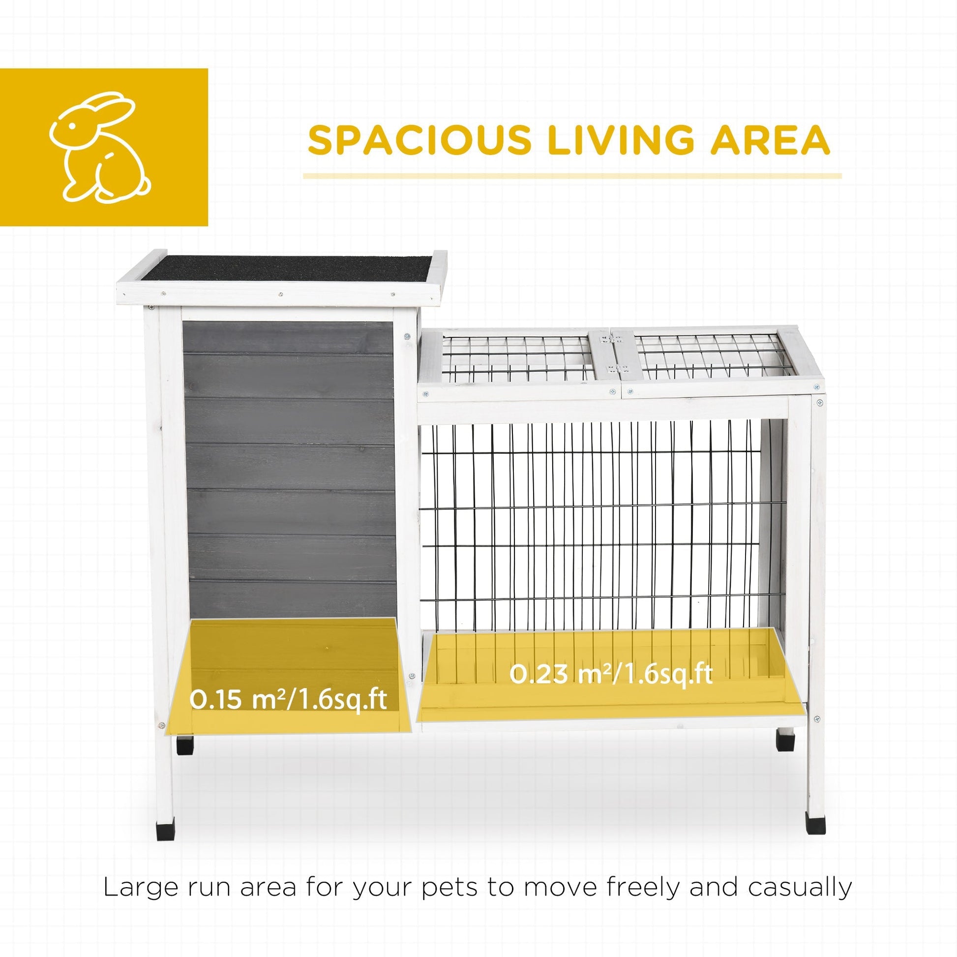 Outdoor Rabbit Hutch Wooden Bunny Hutch Rabbit Litter Box with Run,Open Roof, 36.25"L x 20"W x 30"H, Grey/White Rabbit Hutch   at Gallery Canada