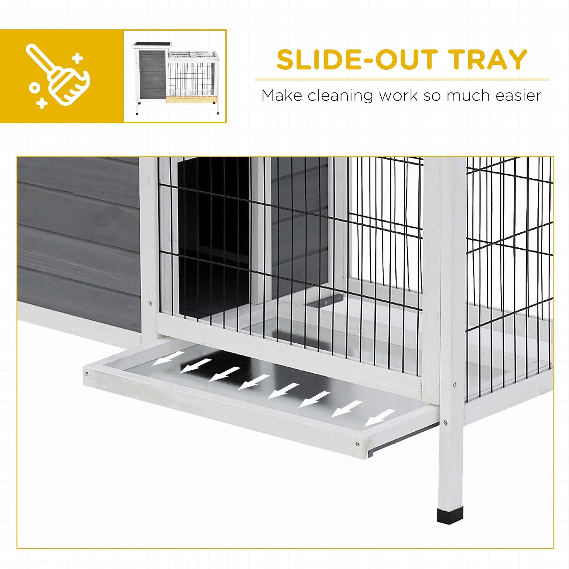 Outdoor Rabbit Hutch Wooden Bunny Hutch Rabbit Litter Box with Run,Open Roof, 36.25"L x 20"W x 30"H, Grey/White Rabbit Hutch   at Gallery Canada