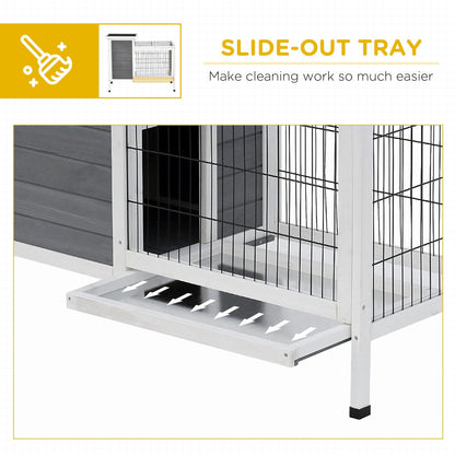 Outdoor Rabbit Hutch Wooden Bunny Hutch Rabbit Litter Box with Run,Open Roof, 36.25"L x 20"W x 30"H, Grey/White Rabbit Hutch   at Gallery Canada