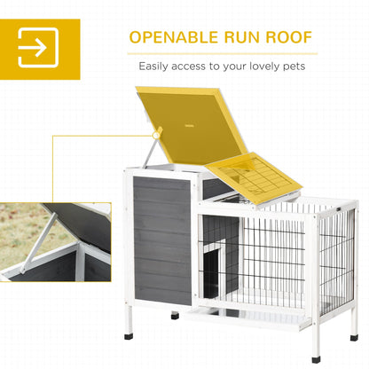 Outdoor Rabbit Hutch Wooden Bunny Hutch Rabbit Litter Box with Run,Open Roof, 36.25"L x 20"W x 30"H, Grey/White Rabbit Hutch   at Gallery Canada