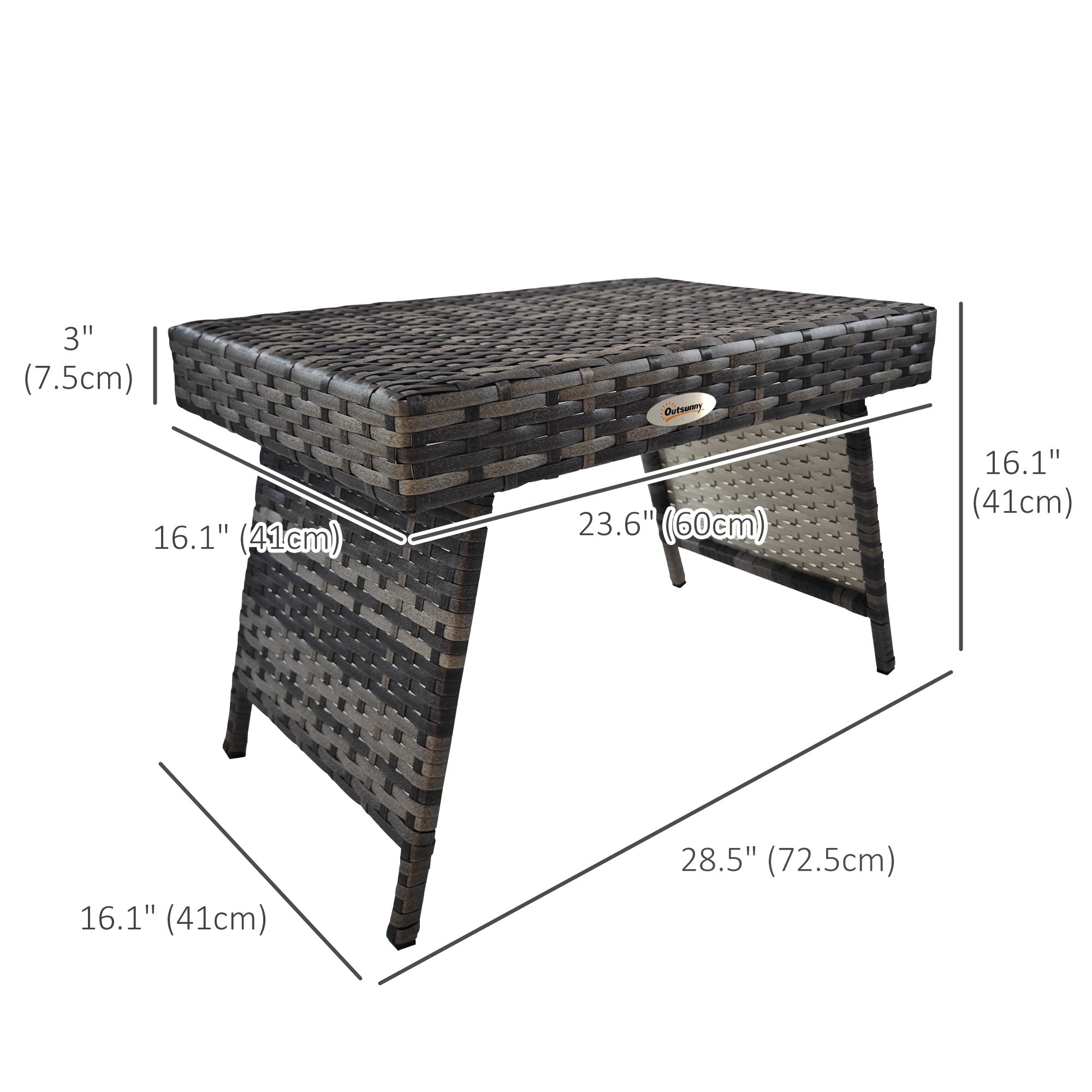 Outdoor Rattan Foldable End Table, Metal Frame Patio Wicker Table, Coffee Table Side Table for Poolside, Lawn, Garden, Mixed Grey Patio Side Tables   at Gallery Canada