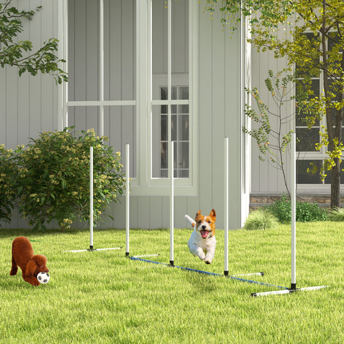 2PCs Dog Agility Kit with Weave Poles, Spray Water Tube, Whistle, Carry Bag, White