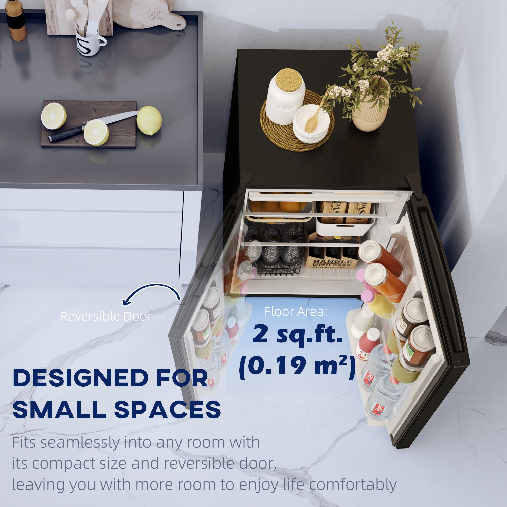 4.5 Cu Ft Mini Fridge with Freezer, Wheels, Single Door Refrigerator, Adjustable Thermostat, Reversible Door, Black Small Kitchen Appliances at Gallery Canada