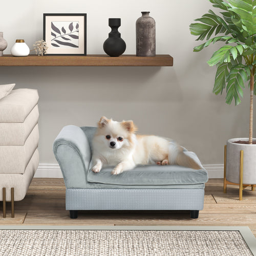 Pet Sofa Dog Couch Chaise Lounge Pet Bed with Storage Function Small Sized Dog Various Cat Sponge Cushioned Bed Lounge, Light Grey