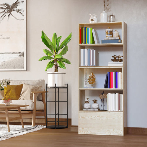 Bookcase with Rotating Storage Shelf, Multifunction Bookshelf, Space Saving Design for Home Office, White Oak