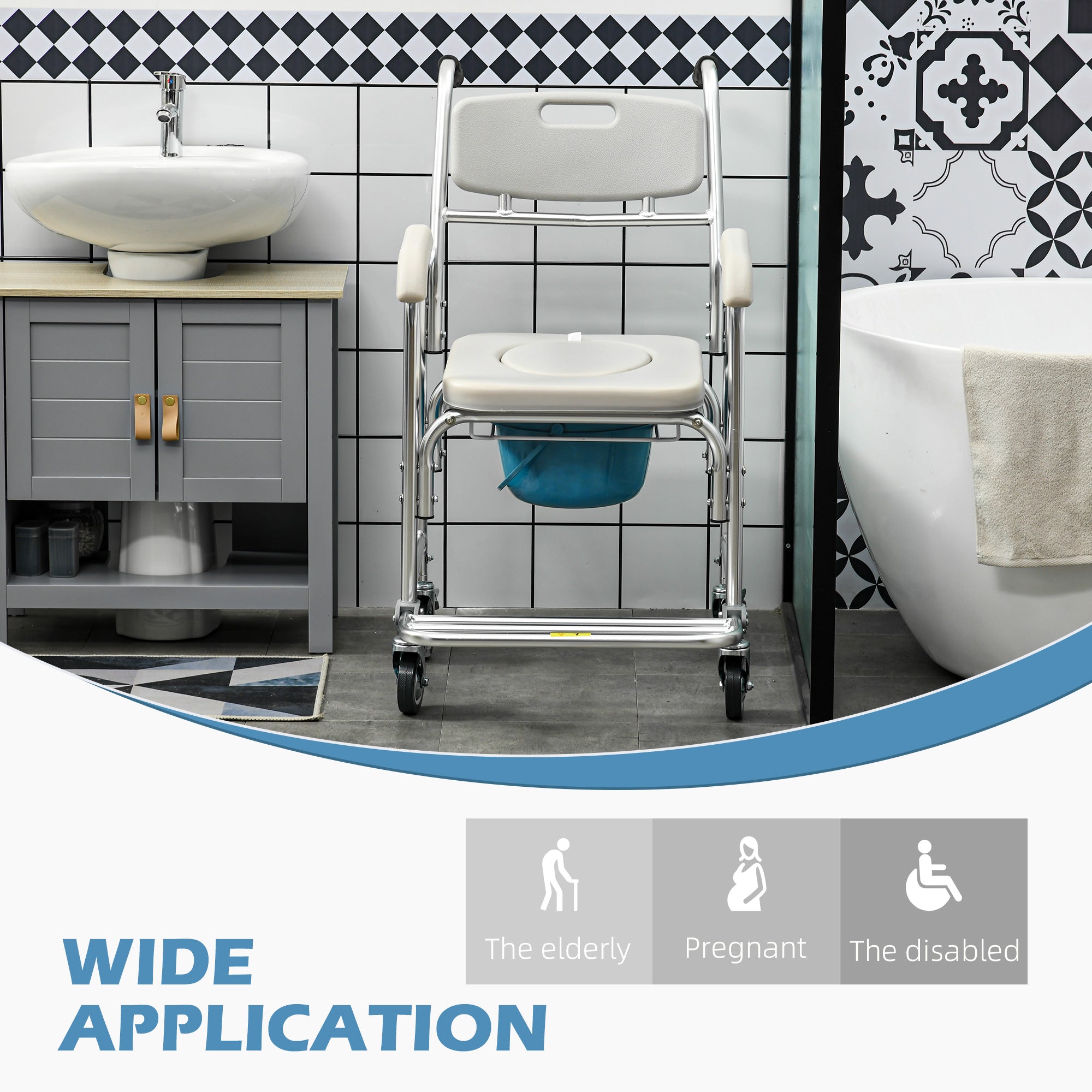 3-in-1 Shower Commode Wheelchair, Transport Beside Commode Chair with Padded Seat for the Elder, Disabled Bath Chairs at Gallery Canada