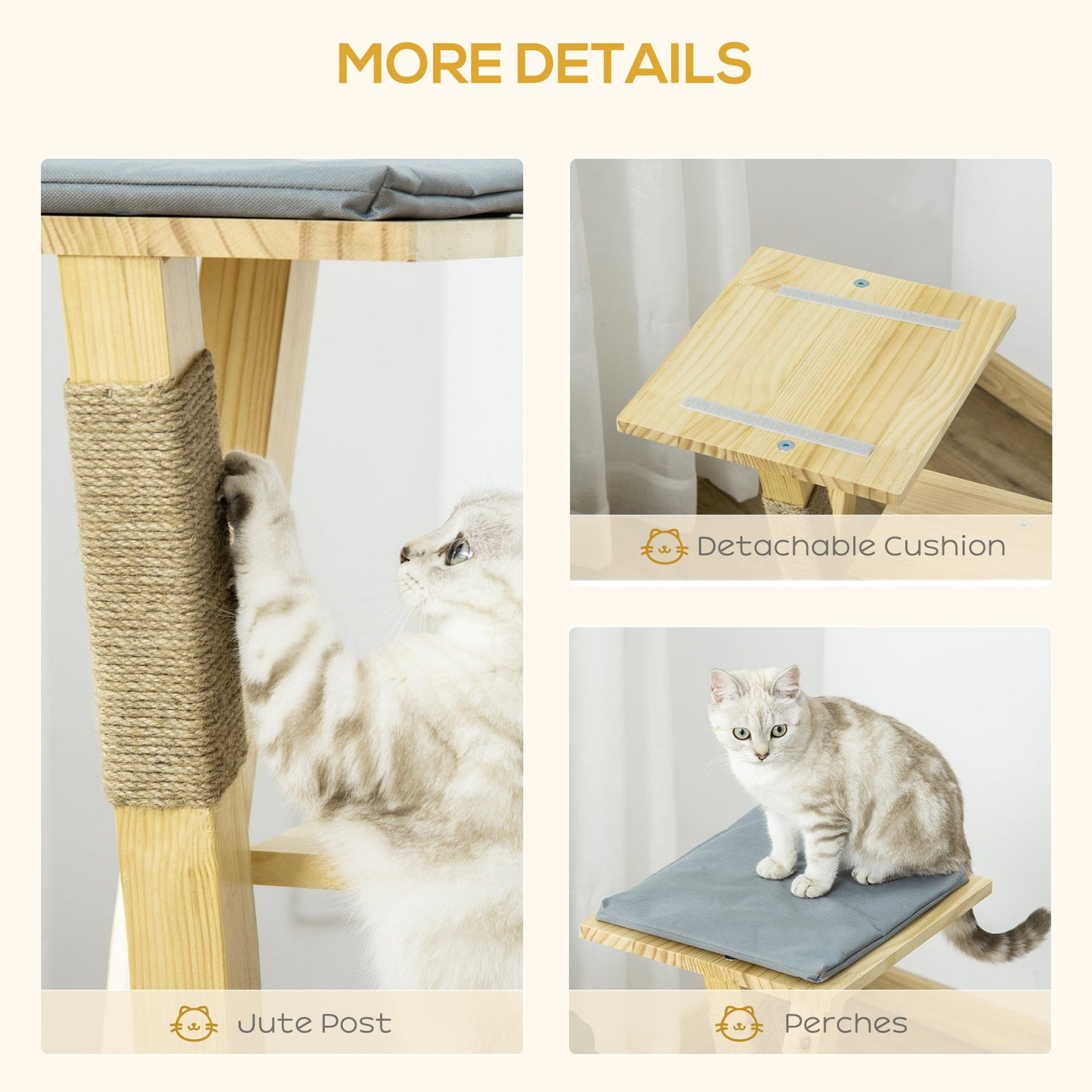 31" Cat Tree Kitty Activity Center Pinewood Cat Climbing Toy Indoor Outdoor Pet Furniture with Jute Scratching Post Perch Cushion Natural Cat Posts   at Gallery Canada