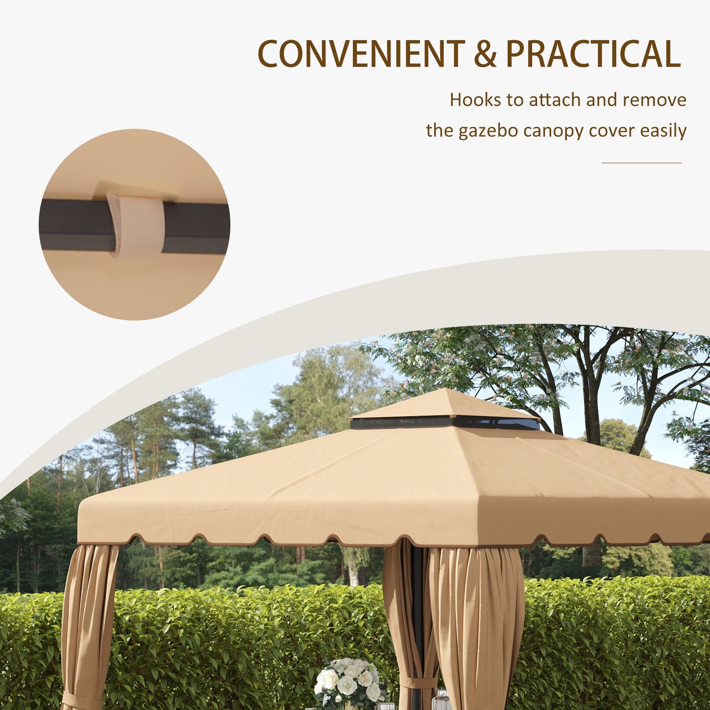 9.8' x 9.8' Replacement Canopy, Gazebo Top Cover with Double Vented Roof for Garden Patio (TOP ONLY), Khaki Gazebos   at Gallery Canada