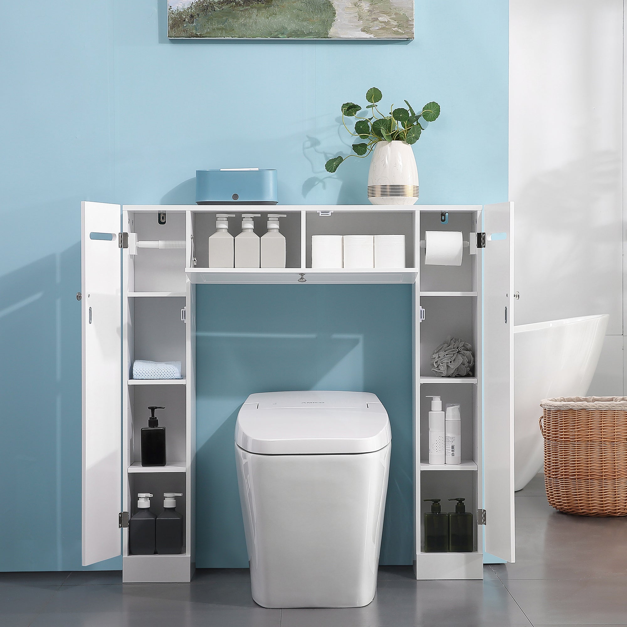 Over the Toilet Bathroom Storage Cabinet, Space Saver, Storage Organizer with adjustable shelf, White Over The Toilet Storage   at Gallery Canada