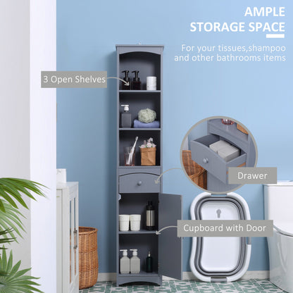 Bathroom Storage Cabinet, Tall Linen Tower with 3-Tier Shelves and Drawer and Door, Grey Bathroom Cabinets   at Gallery Canada