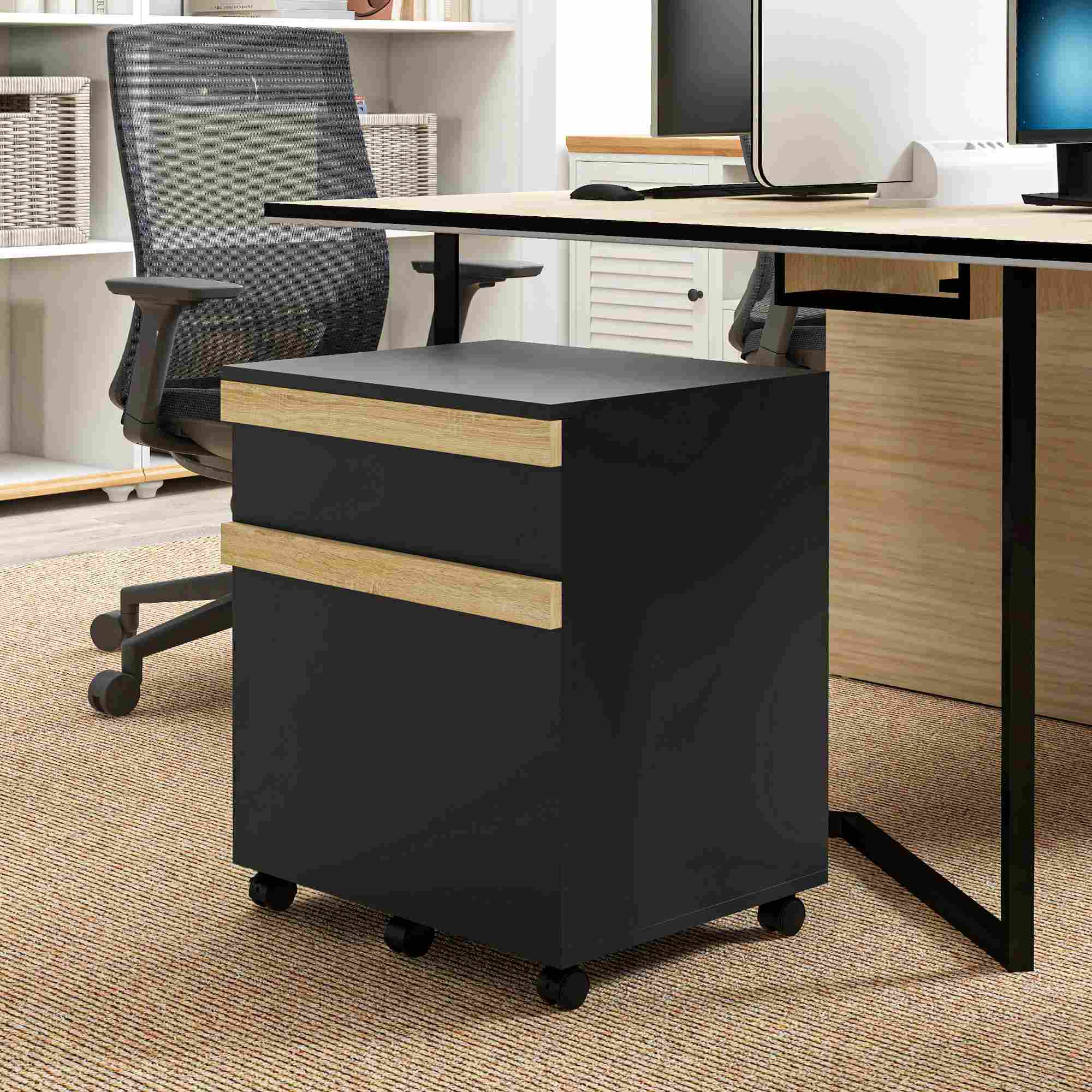 Mobile Filing Cabinet, Office Storage Printer Stand with 5 Wheels and 2 Drawers Office Cabinets & Cupboards at Gallery Canada
