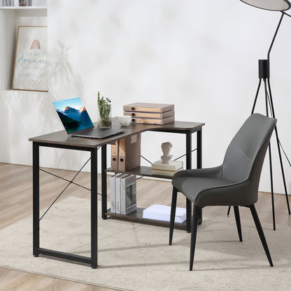 L-Shaped Computer Desk Home Office Corner Desk Study Workstation Table with 2 Shelves, Steel Frame, Charcoal Grey Office Desks & Work Stations Charcaol Grey  at Gallery Canada