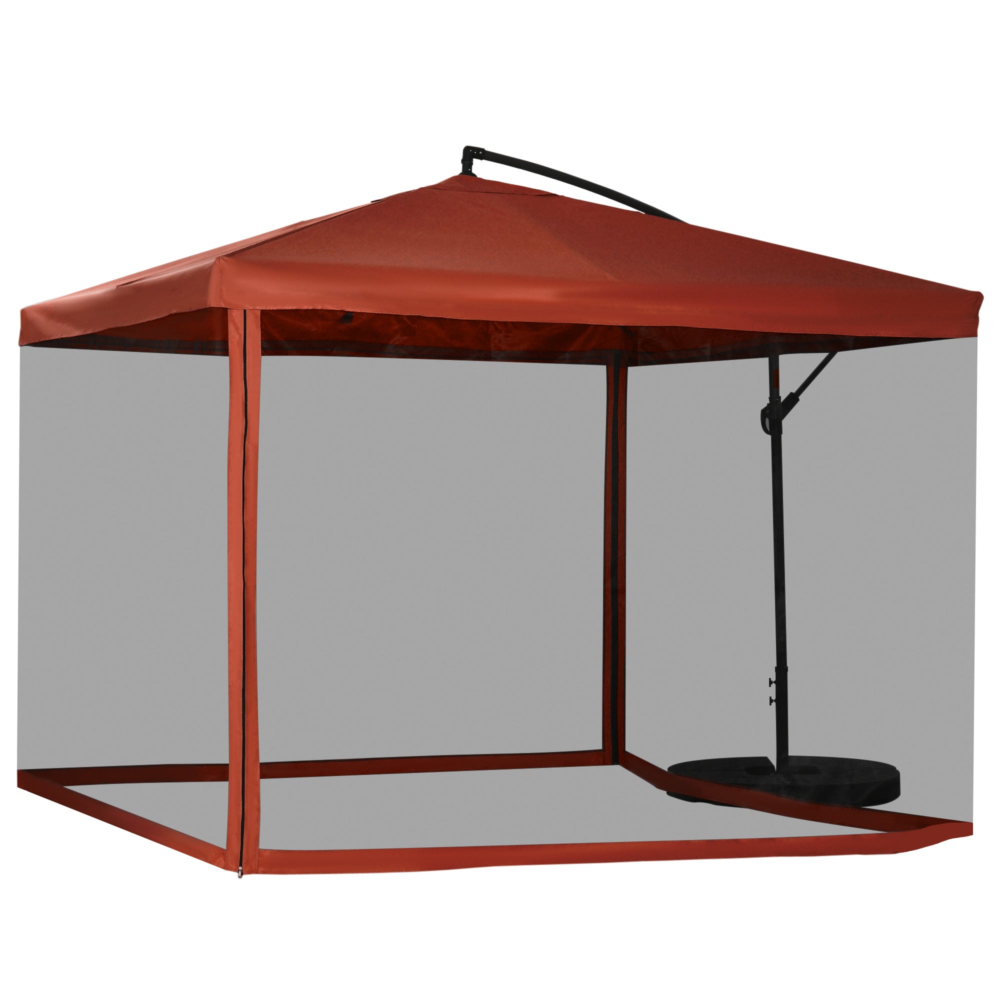 Offset Patio Umbrella with Net and Umbrella Base, Adjustable Cantilever Canopy with Cross Base, Weight Plates and 8 Ribs for Backyard, Poolside, Garden, Wine Red Cantilever Umbrellas at Gallery Canada