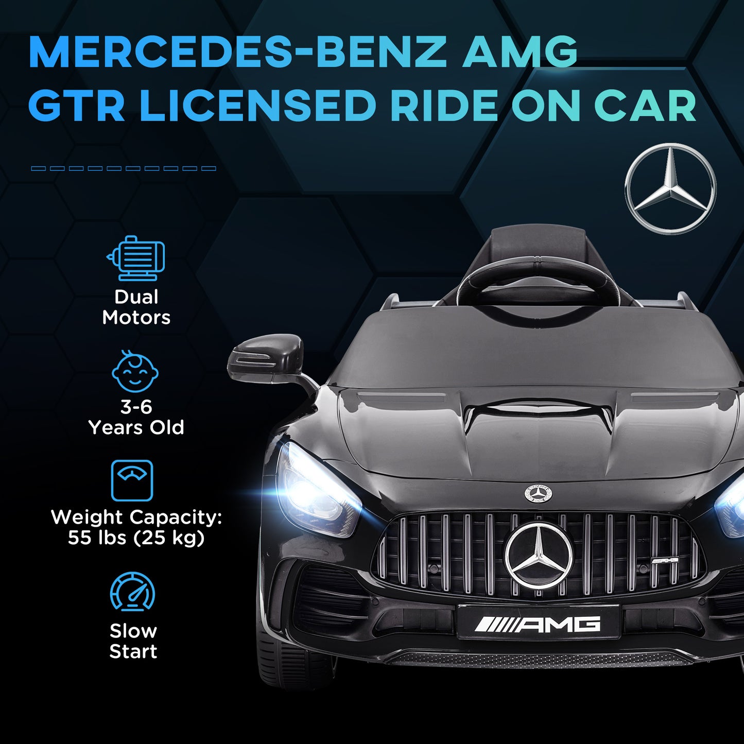 Mercedes-Benz AMG GTR Licensed 12V Battery Powered Kids Electric Car w/ Remote, Soft Start, Lights, Music Horn Black Electric Toy Cars   at Gallery Canada