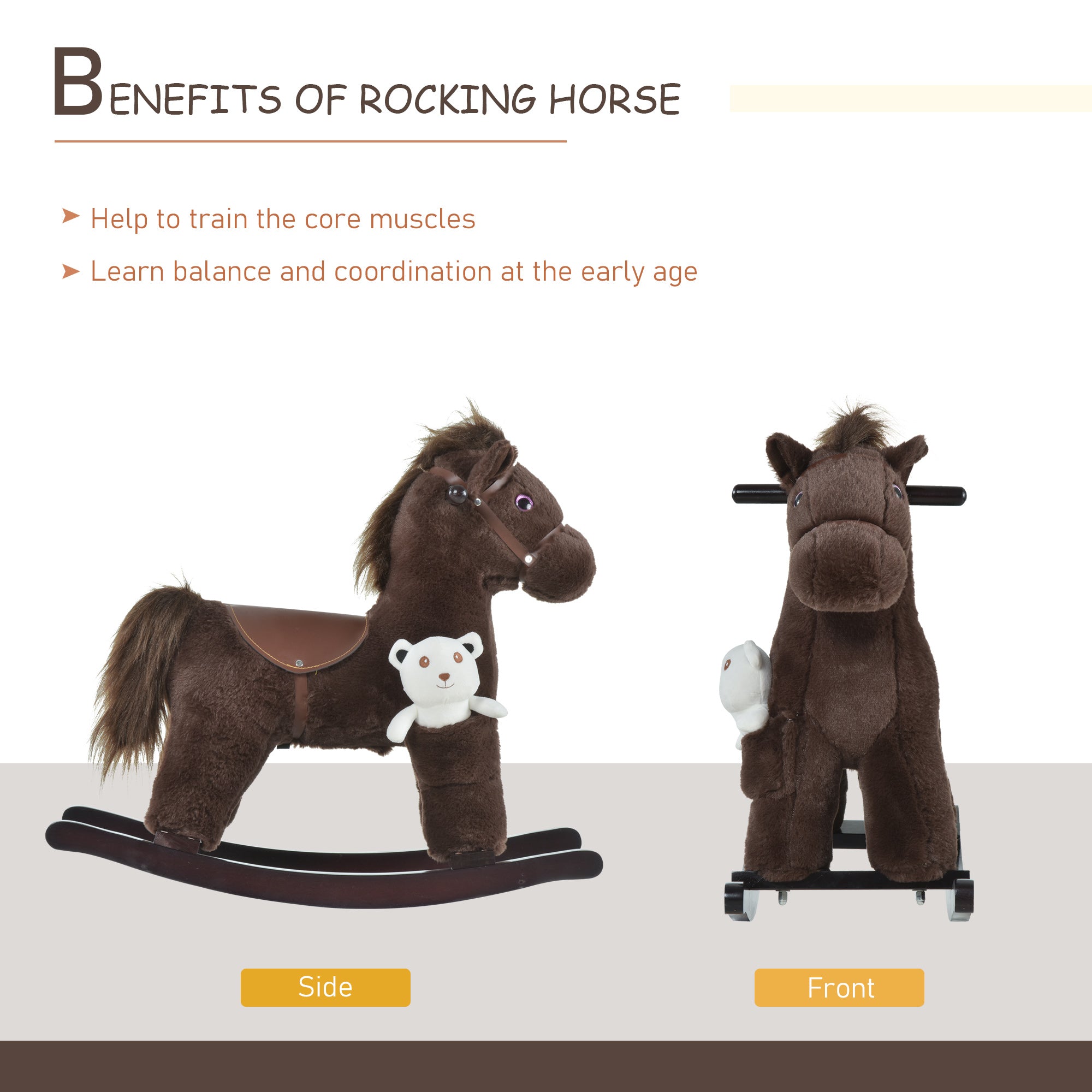 Kids Plush Ride-On Rocking Horse with Bear Toy, Children Chair with Soft Plush Toy &; Fun Realistic Sounds, Brown Rocking Horses at Gallery Canada
