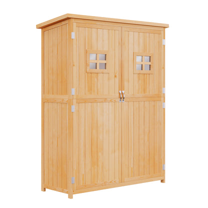 4x1.5ft Wooden Garden Storage Shed, Outdoor Tool Cabinet Organizer with Windows and Double Door, Nature Wood Sheds at Gallery Canada