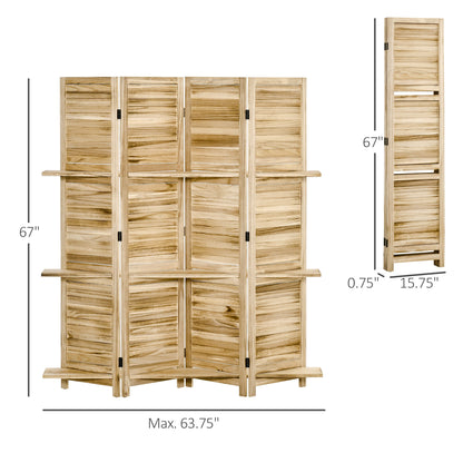 5.6' 4 Panel Room Divider, Folding Wall Divider, Indoor Privacy Screen for Home Office, Natural Room Dividers   at Gallery Canada