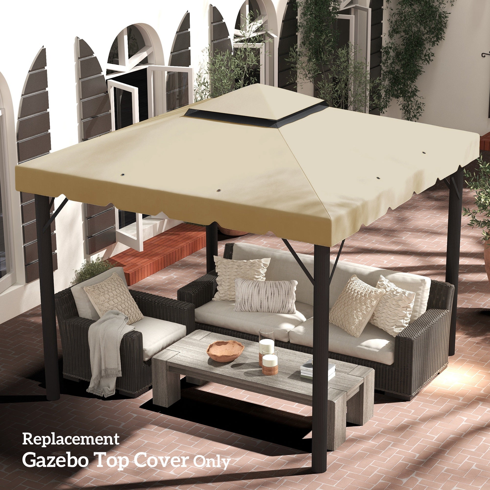 9.8' x 9.8' Gazebo Replacement Canopy, Gazebo Top Cover with Double Vented Roof for Garden Patio Outdoor TOP ONLY, Beige Gazebo Canopy Replacement at Gallery Canada