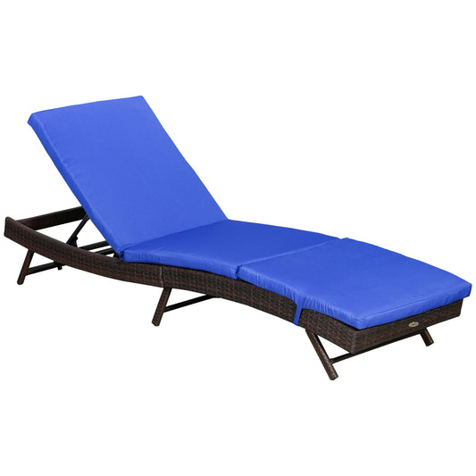 Wicker Patio Lounger, Outdoor S Shape Recliners Lounge Chair w/ 5-Level Adjustable Backrest, Soft Padded Cushion Perfect for Outdoor Use, Dark Blue Chaise Loungers   at Gallery Canada