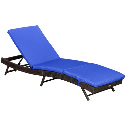 Wicker Patio Lounger, Outdoor S Shape Recliners Lounge Chair w/ 5-Level Adjustable Backrest, Soft Padded Cushion Perfect for Outdoor Use, Dark Blue