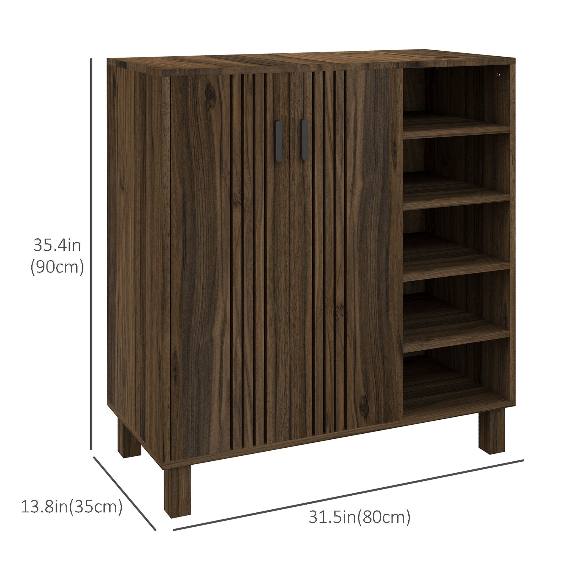 Shoe Storage with Double Doors and Open Shelves 17 Pair Shoe Storage Organizer for Entryway Hallway Walnut Shoe Storage Cabinets & Racks   at Gallery Canada