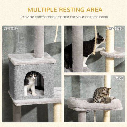 Adjustable Floor-to-Ceiling Cat Tree Tower with Condo and Bed, Grey Floor to Ceiling Cat Trees   at Gallery Canada