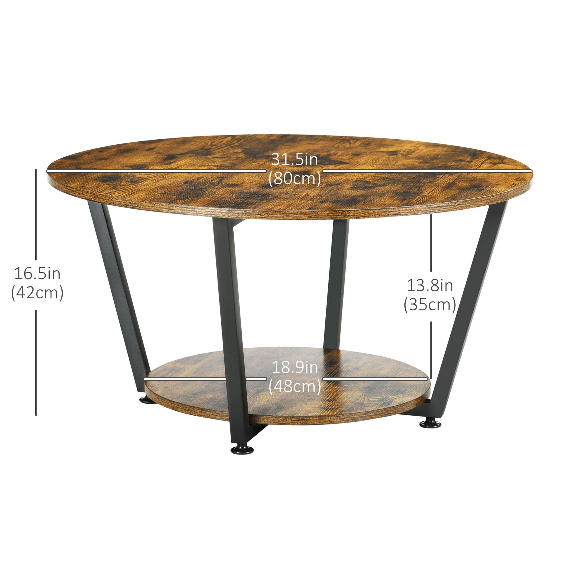 Round Coffee Table with Storage Shelf, Center Table with Steel Frame for Living Room, Rustic Brown Coffee Tables   at Gallery Canada