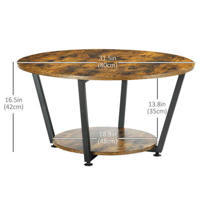 Round Coffee Table with Storage Shelf, Center Table with Steel Frame for Living Room, Rustic Brown Coffee Tables   at Gallery Canada