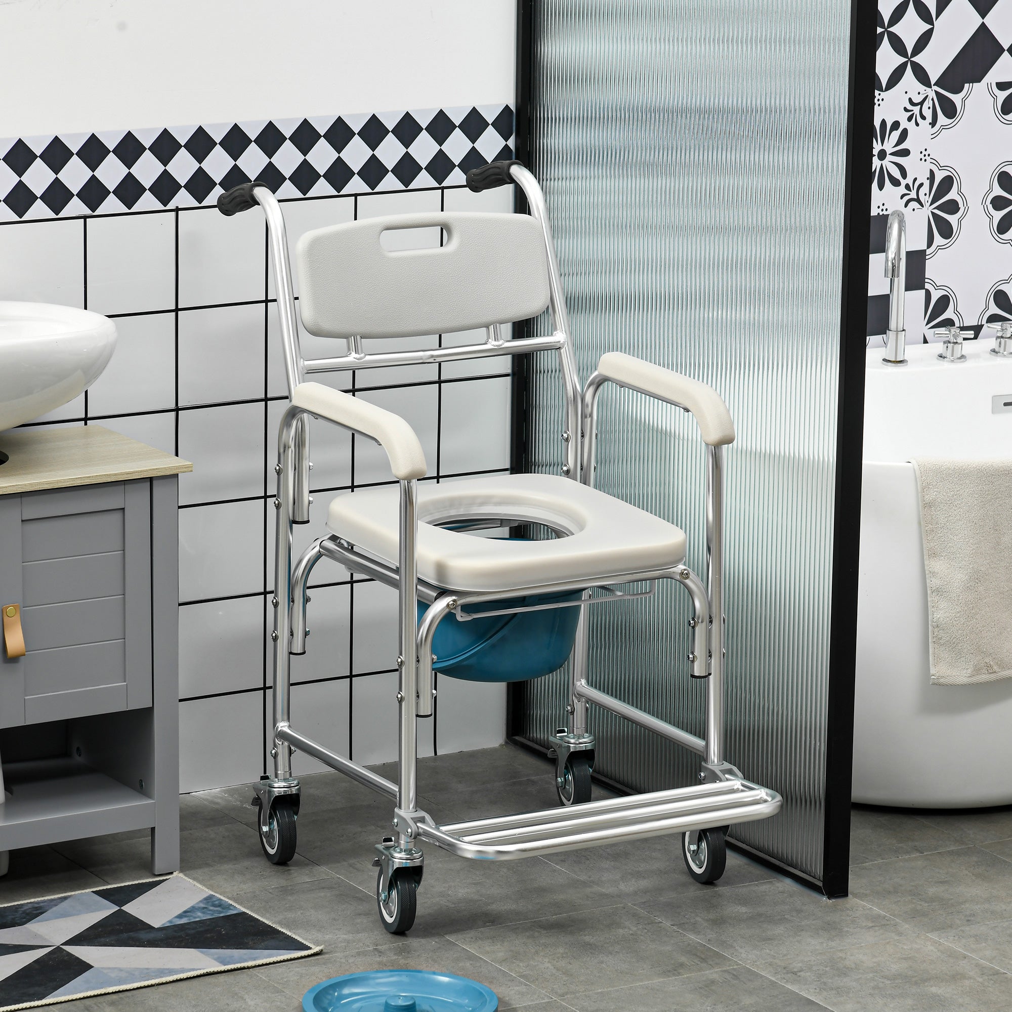 3-in-1 Shower Commode Wheelchair, Transport Beside Commode Chair with Padded Seat for the Elder, Disabled Bath Chairs at Gallery Canada