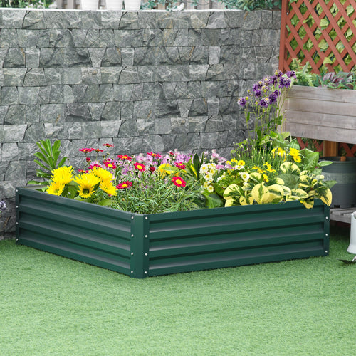 4' x 4' x 1' Raised Garden Bed Galvanized Steel Planter Box for Vegetables, Flowers, Herbs, Green