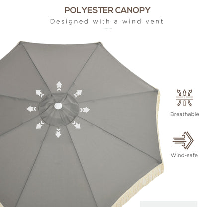 5 x 5 ft Outdoor Umbrella with Tilt, Vent, Patio Market Table Umbrella Parasol with Fringed Ruffles and Crank, Grey Sun Umbrellas   at Gallery Canada