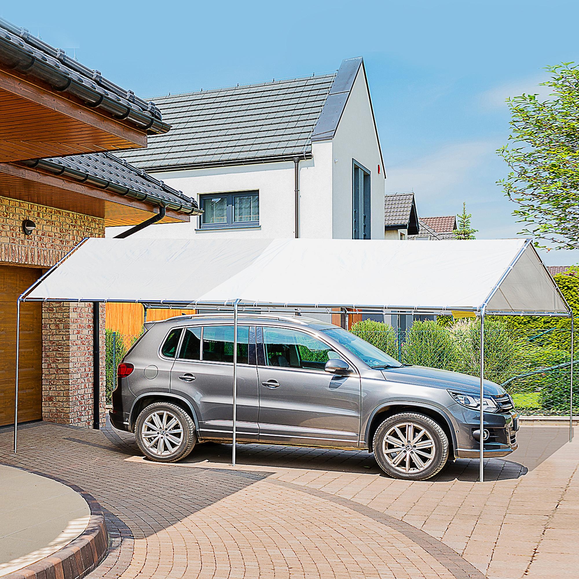 10' x 20' Carport Heavy Duty Galvanized Car Canopy with Included Anchor Kit, 3 Reinforced Steel Cables, White Car Shelters at Gallery Canada