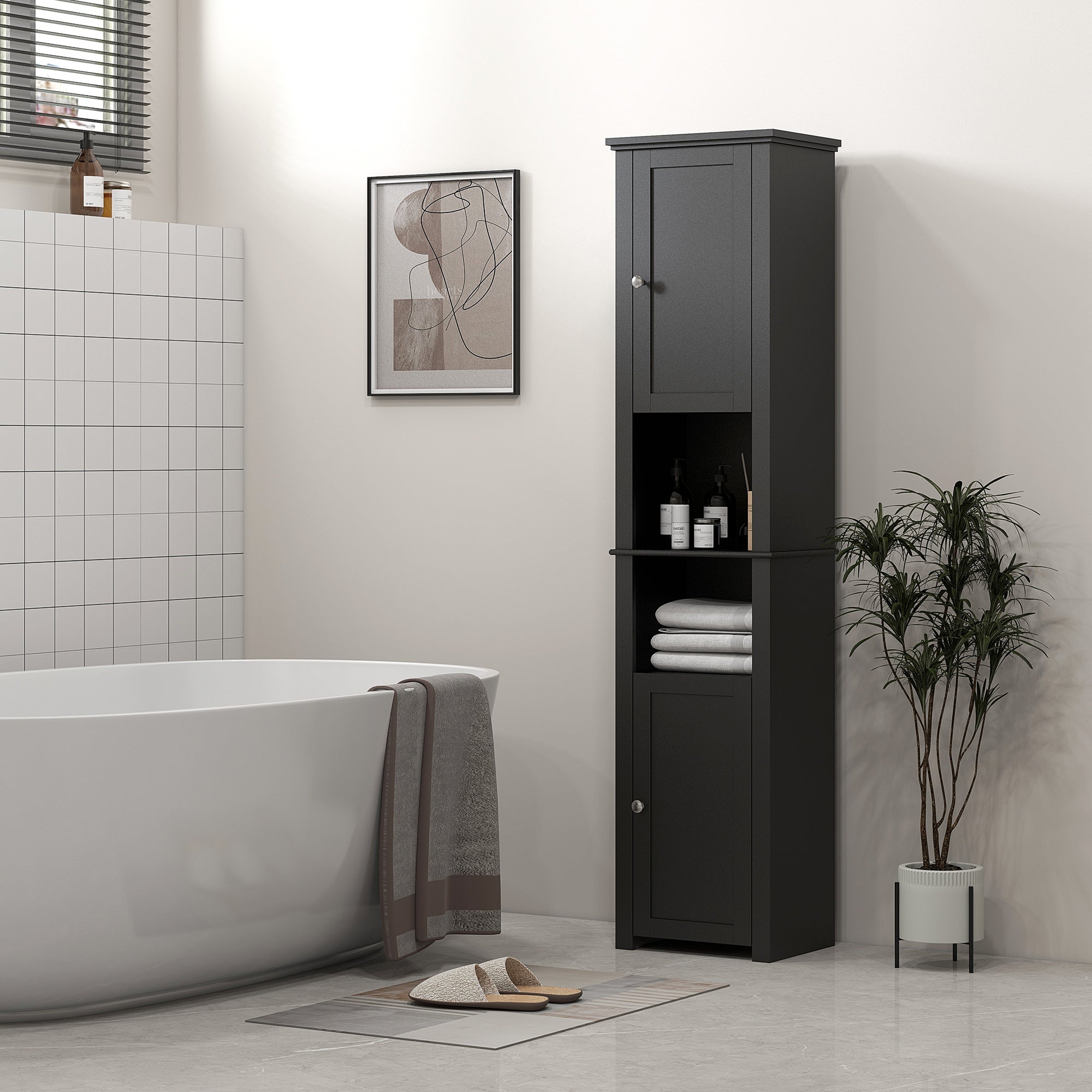 Tall Medicine Cabinet, Freestanding Bathroom Storage Cabinet with Shelves and 2 Cupboards, Bathroom Organizer, Black Bathroom Cabinets at Gallery Canada