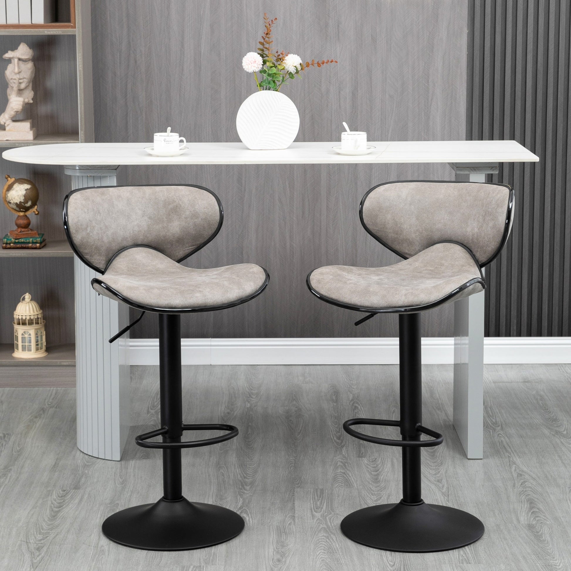 Swivel Adjustable Bar Stools Set of 2 with Backrest and Footrest, Taupe Grey Bar Stools   at Gallery Canada