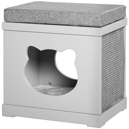 Indoor Cat Bed with 2 Exterior Scratching Boards, Cat Cube House with Removeable Cushions, 16" L x 12" W x 14" H, Grey Cat Houses Grey  at Gallery Canada