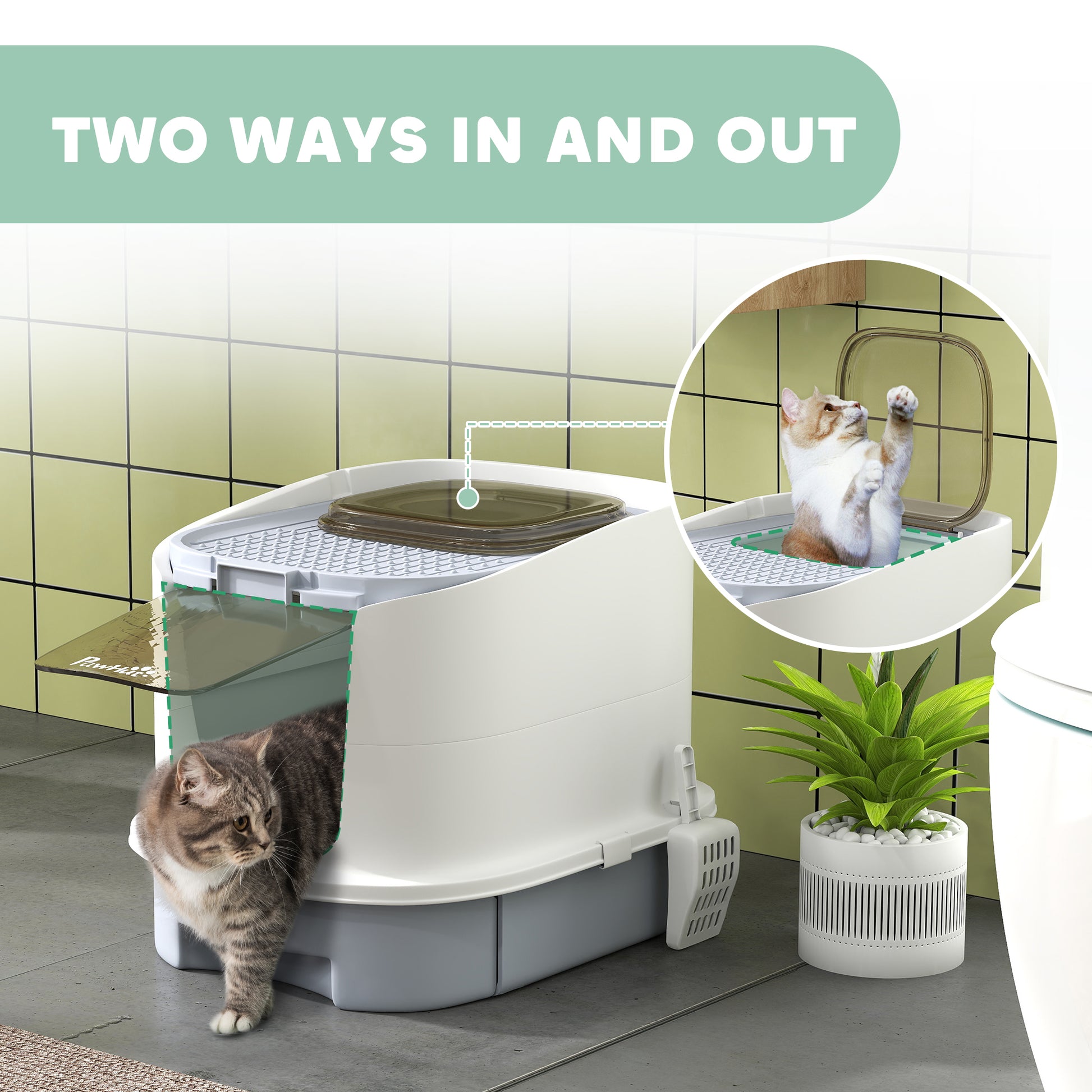 Enclosed Cat Litter Box with Lid, Scoop, Top Entry, Deodorization Bags, Drawer Type Cat Litter Tray, Easy to Clean, Grey Cat Litter Box Enclosures at Gallery Canada