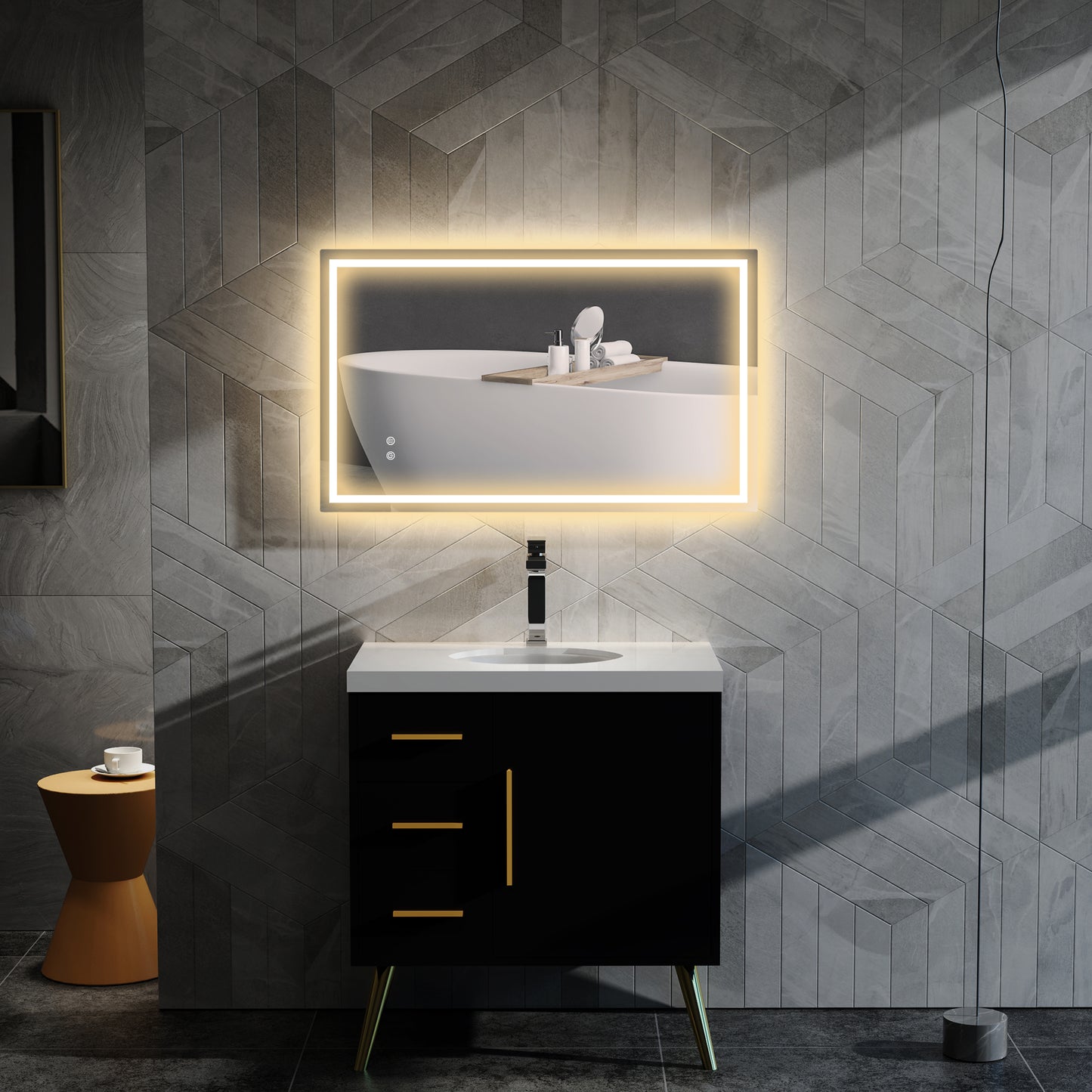 39" x 24" Bathroom Mirror with LED Lights, Wall Mounted Vanity Mirror with Anti-Fog Pad and Touch Button, Clear Wall Mirrors at Gallery Canada