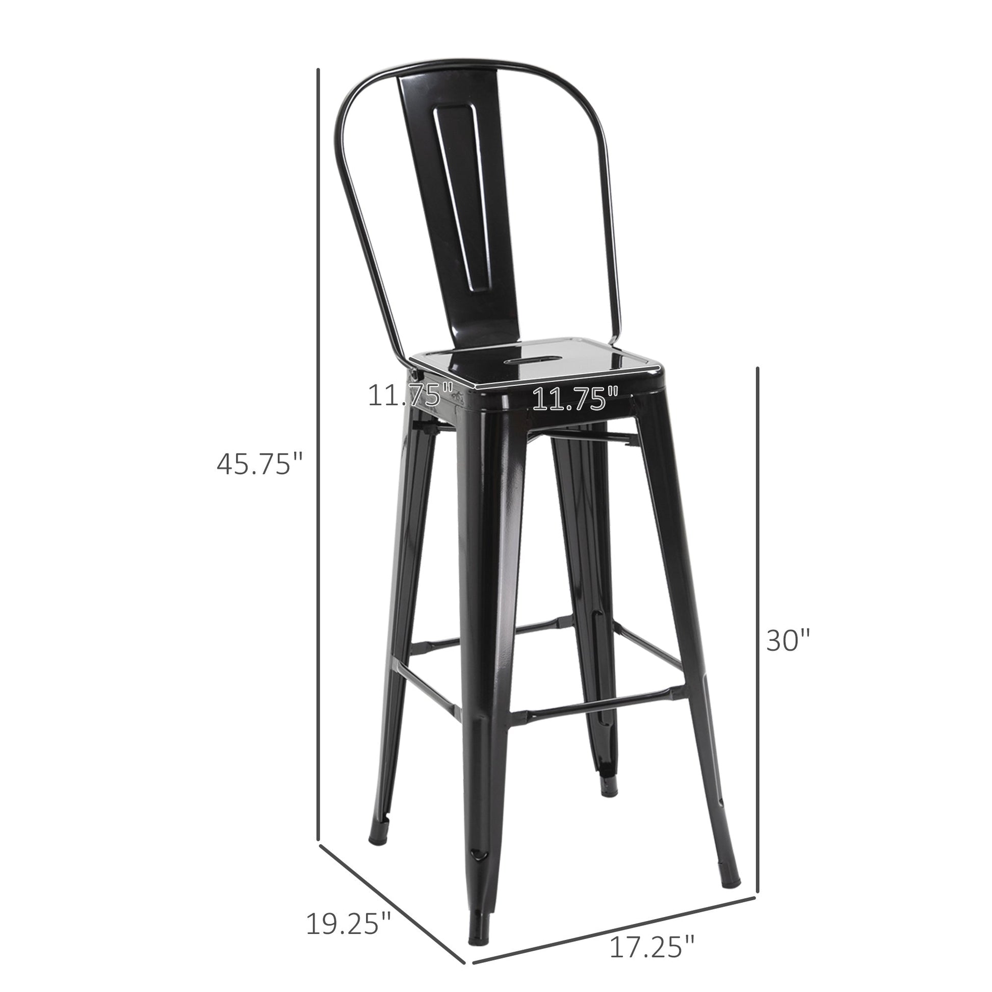 Set of 4 Bar Stools Kitchen Industrial Breakfast Bistro Cafe Metal Frame Black Bar Stools   at Gallery Canada