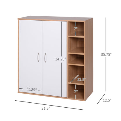 35.5" Shoe Cabinet, Free Standing Shoe Storage Cabinet with 3-tier Cupboard, Adjustable Shelves and 5 Open Cubes for Entryway, Hallway, Natural Shoe Storage Cabinets & Racks   at Gallery Canada