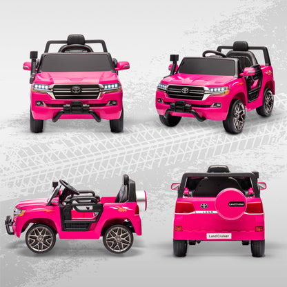 12V Toyota LAND CRUISER Licensed Kids Car w/ Remote Control, Four Wheel Spring Suspension, Soft Start, LED Light, Pink Electric Toy Cars   at Gallery Canada