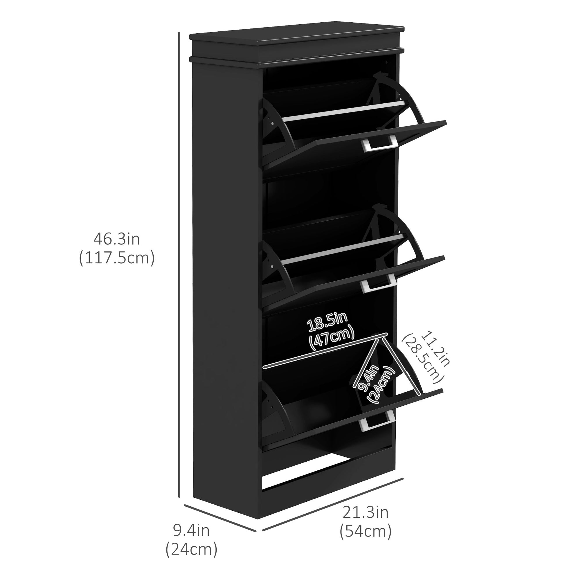 Shoe Storage Cabinet with 3 Flip Drawers and Adjustable Shelves, Narrow Shoe Cabinet for 15 Pairs of Shoes, Black Shoe Storage Cabinets & Racks   at Gallery Canada