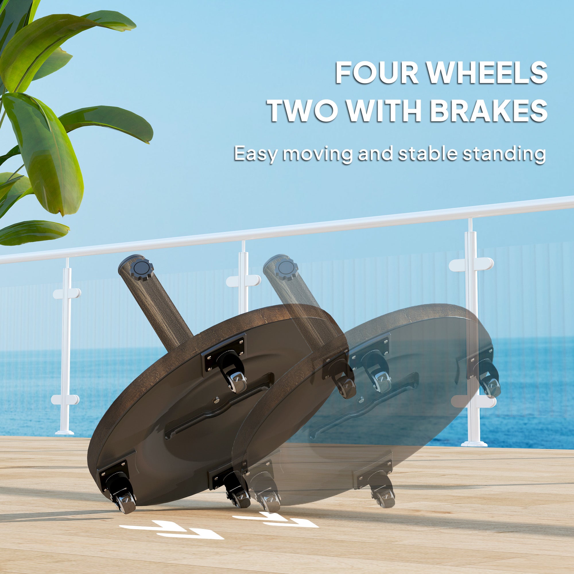 Round Patio Umbrella Base with Wheels, 46lbs Resin Umbrella Stand Base, Heavy Duty Patio Umbrella Holder for 1.3