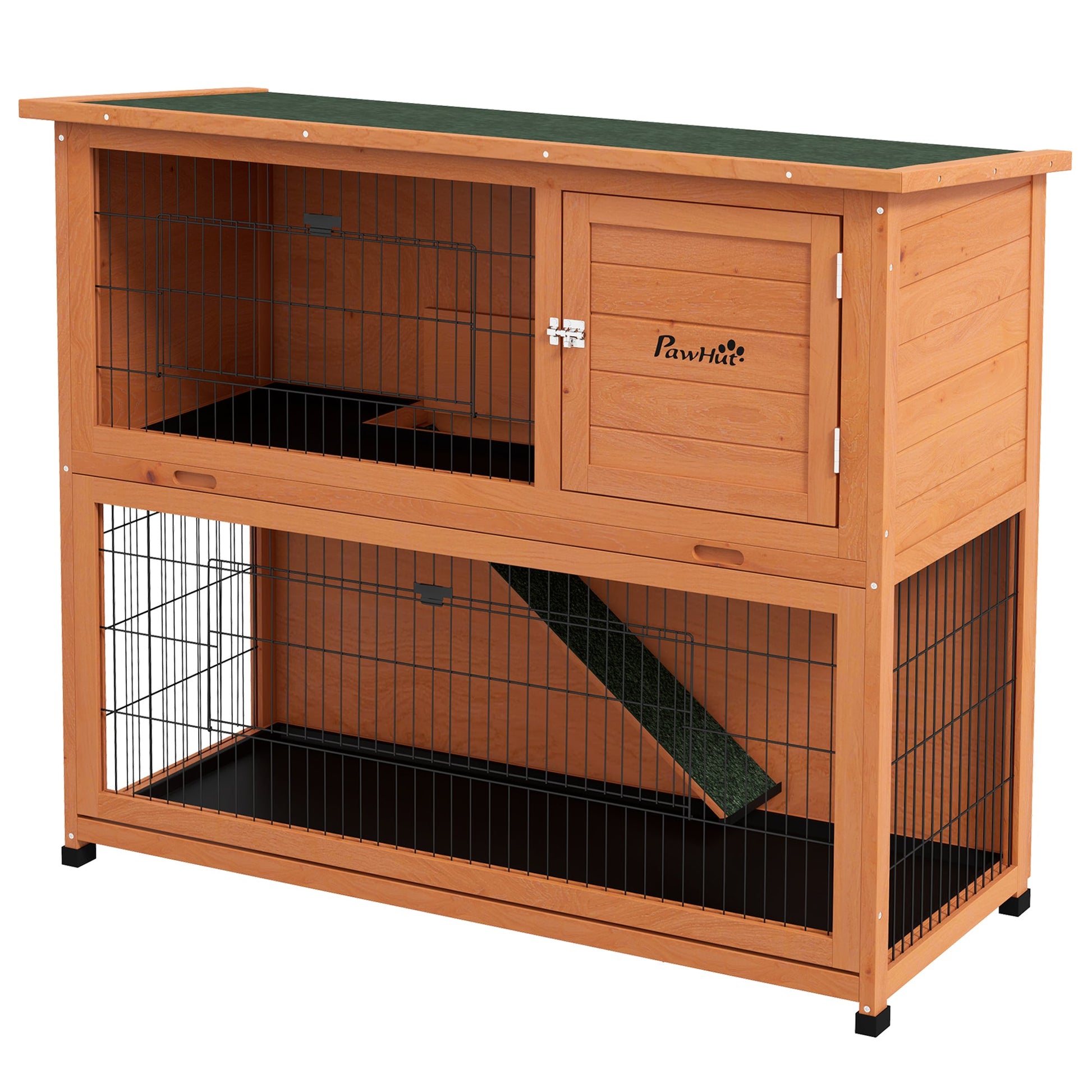 Wooden Rabbit Hutch with Trays, Ramp, Asphalt Roof, Doors for 1-2 Rabbits, 47" x 20" x 40", Orange Rabbit Hutch Orange  at Gallery Canada