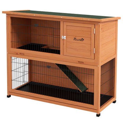 Wooden Rabbit Hutch with Trays, Ramp, Asphalt Roof, Doors for 1-2 Rabbits, 47" x 20" x 40", Orange Rabbit Hutch Orange  at Gallery Canada