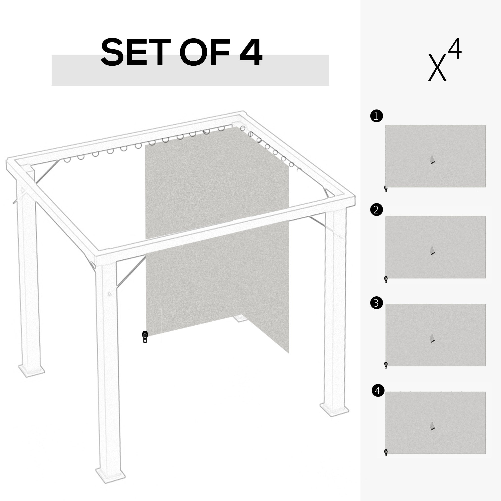 Gazebo Replacement Sidewalls 4-Panel Privacy Wall for 10' x 12' Canopy, Outdoor Shelter Curtains Accessories Light Grey Gazebo Sidewalls at Gallery Canada