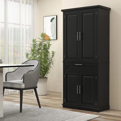 72" Kitchen Pantry Cabinet, Freestanding Storage Cabinet, 4-Door Cupboard with Drawer and Adjustable Shelves, Black Kitchen Pantry Cabinets   at Gallery Canada