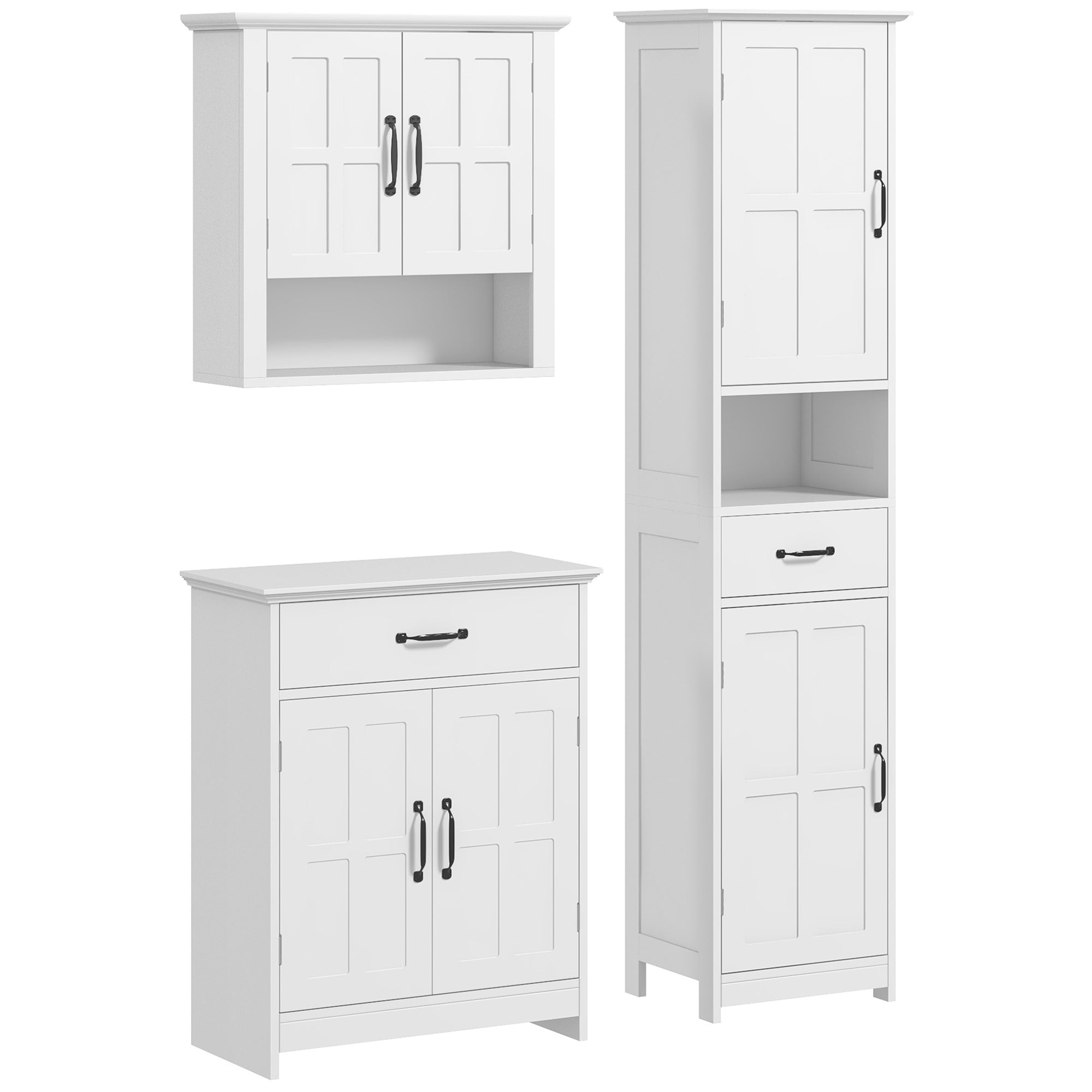 Modern 3-Piece Bathroom Storage Set: Tall, Small Cabinets & Medicine Cabinet, White Storage Cabinets   at Gallery Canada