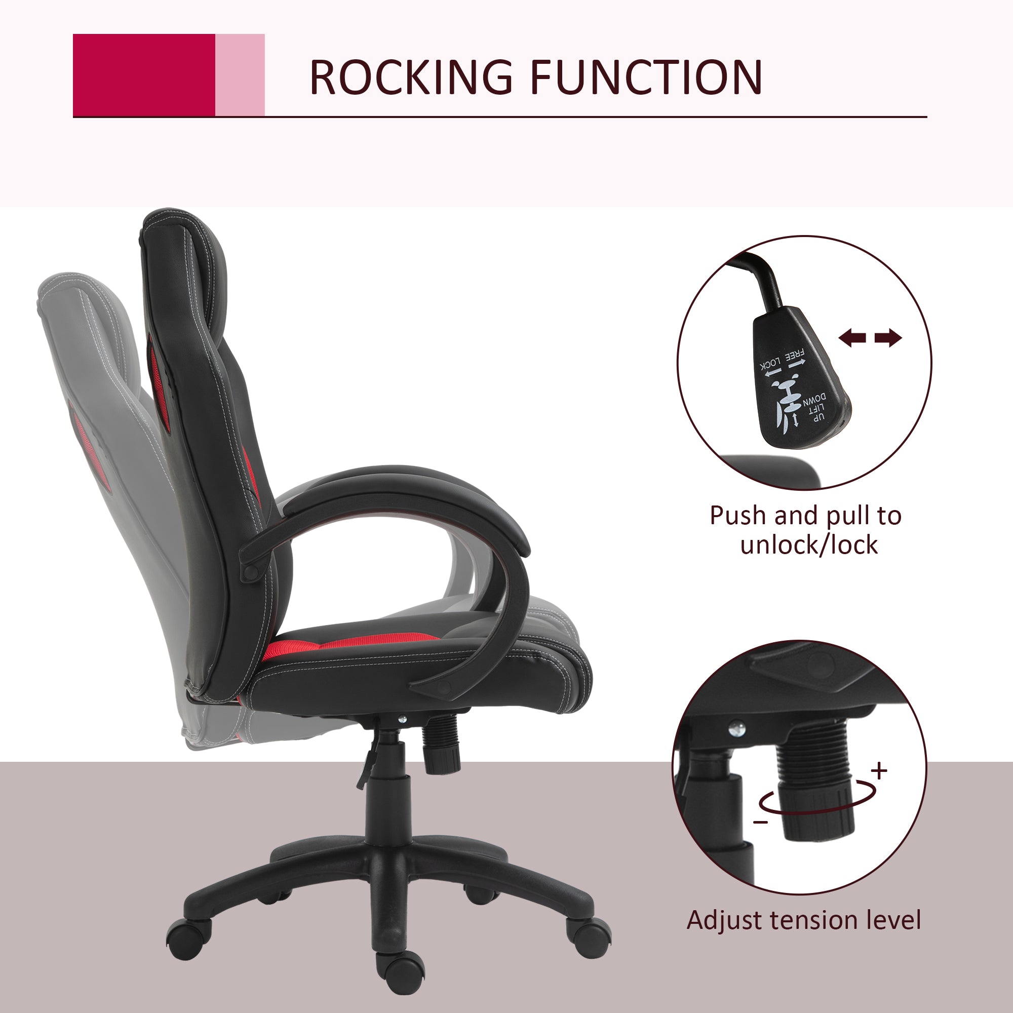 Racing Gaming Chair High Back Office Chair Computer Desk Gamer Chair with Swivel Wheels, Padded Headrest, Tilt Function, Red Video Game Chairs   at Gallery Canada