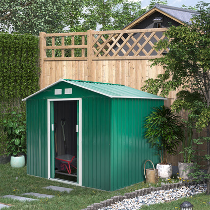 9.1' x 6.4' x 6.3' Garden Storage Shed w/Floor Foundation Outdoor Patio Yard Metal Tool Storage House w/ Double Doors Green Sheds   at Gallery Canada