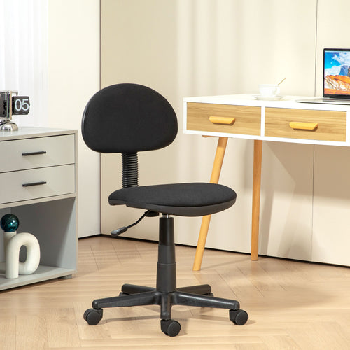 Small Desk Chair, Armless Office Chair with Adjustable Height, 360° Swivel Wheels, Low Back for Small Spaces, Black